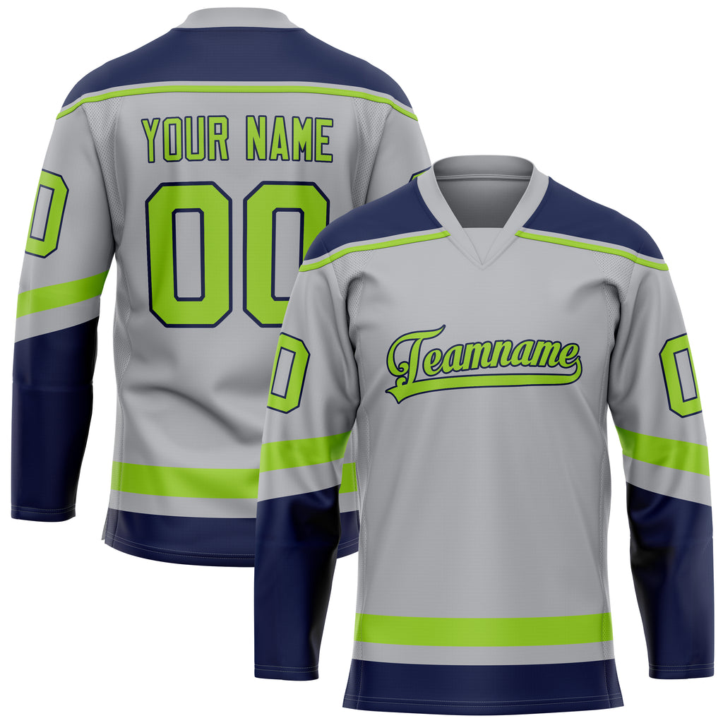Custom Gray Neon Green Solid Colour Hockey Jersey