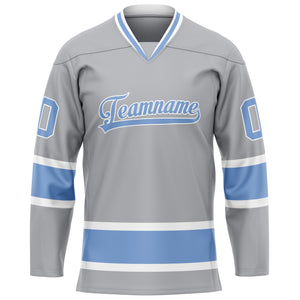 Custom Gray Light Blue Solid Colour Hockey Jersey