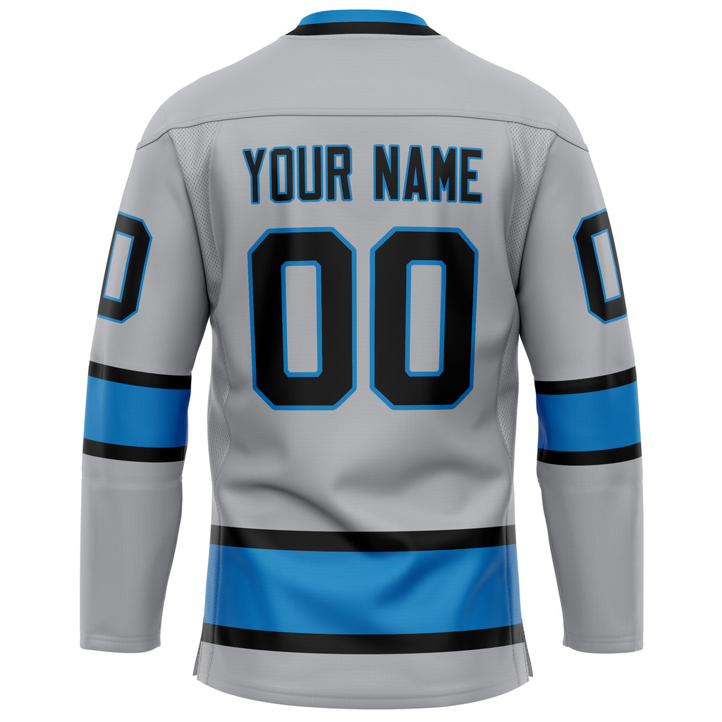 Custom Gray Blue Solid Colour Hockey Jersey