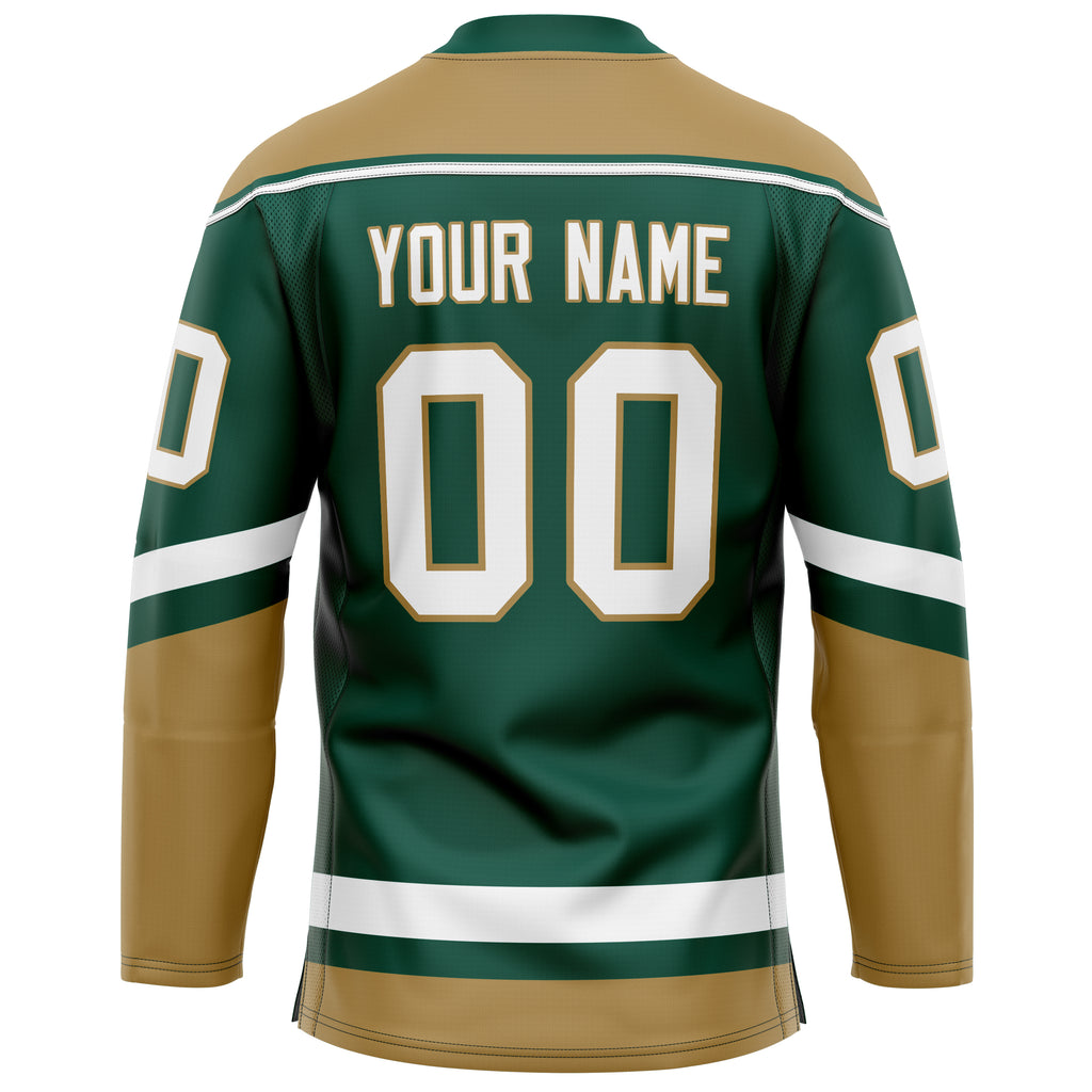 Custom Green Old Gold Solid Colour Hockey Jersey