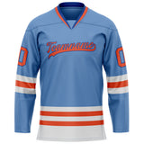 Custom Light Blue Orange Solid Colour Hockey Jersey