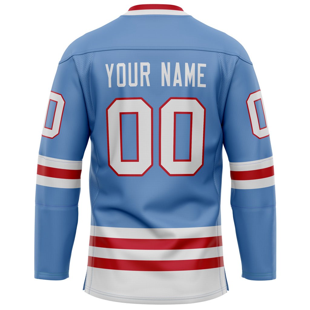 Custom Light Blue Red Solid Colour Hockey Jersey
