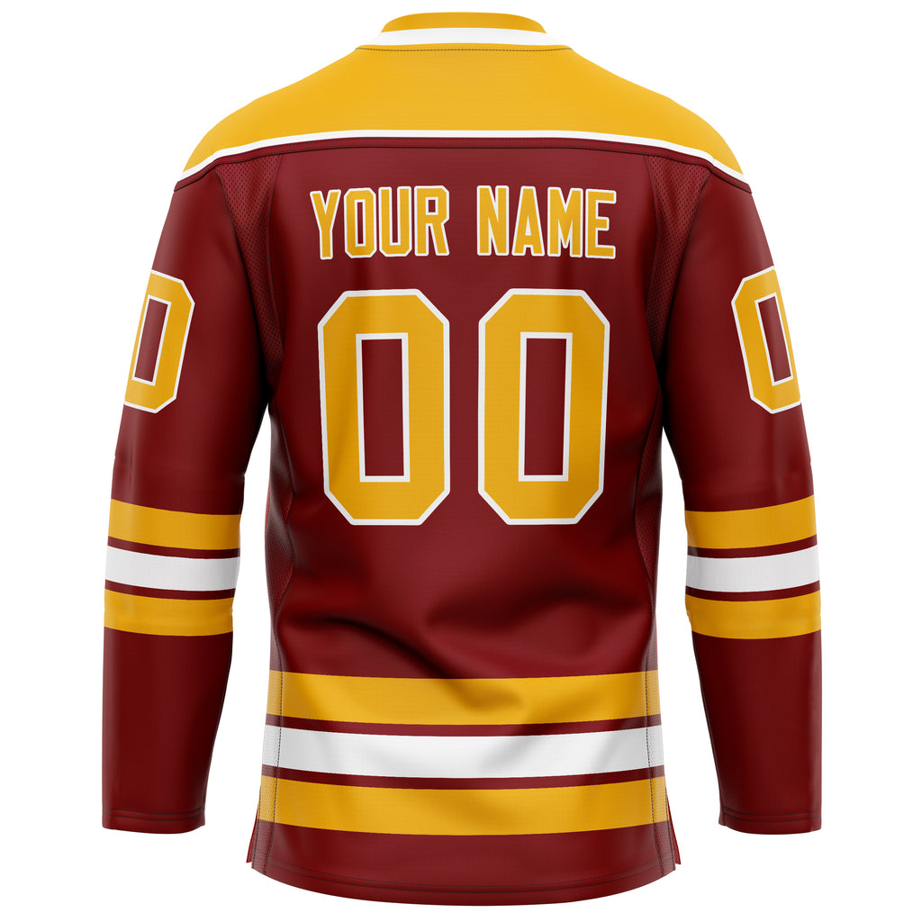 Custom Maroon Gold Solid Colour Hockey Jersey