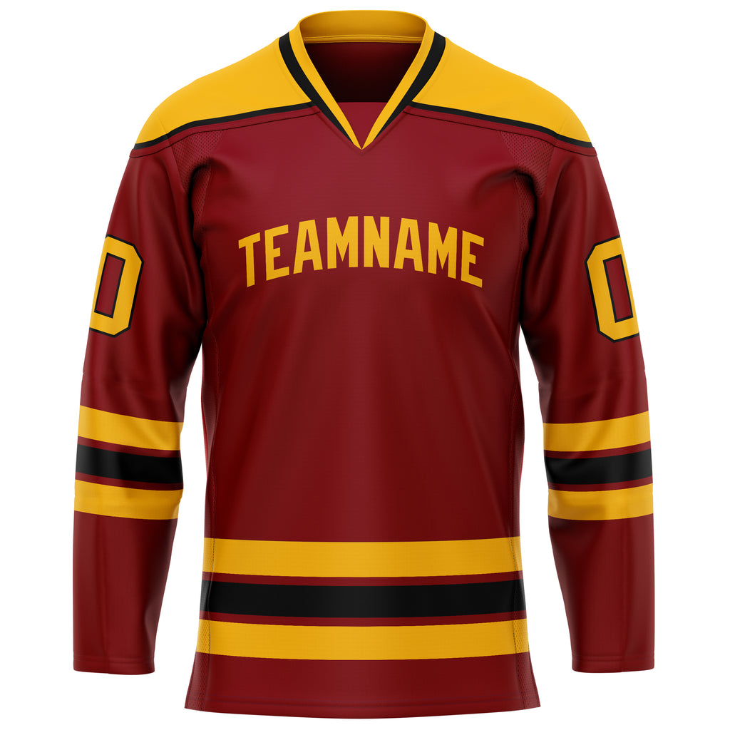 Custom Maroon Gold Solid Colour Hockey Jersey