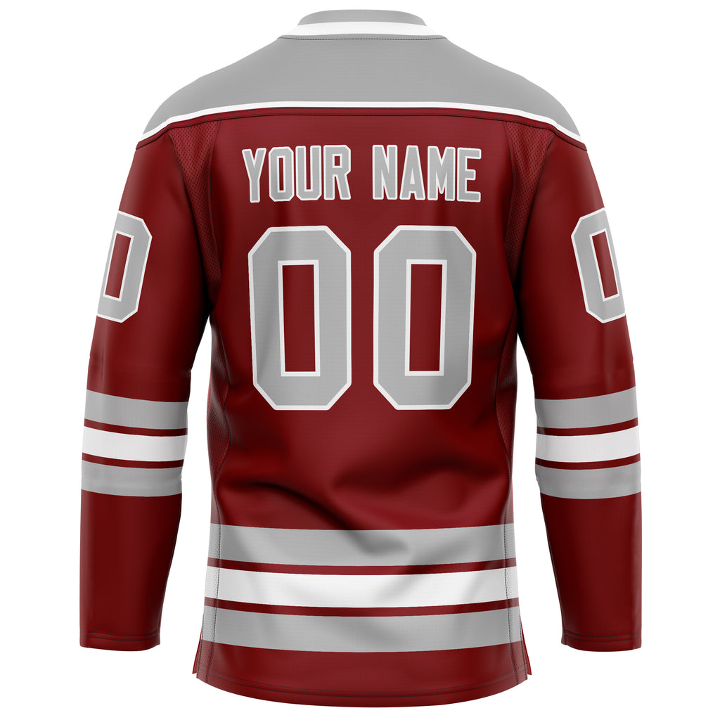 Custom Maroon Gray Solid Colour Hockey Jersey