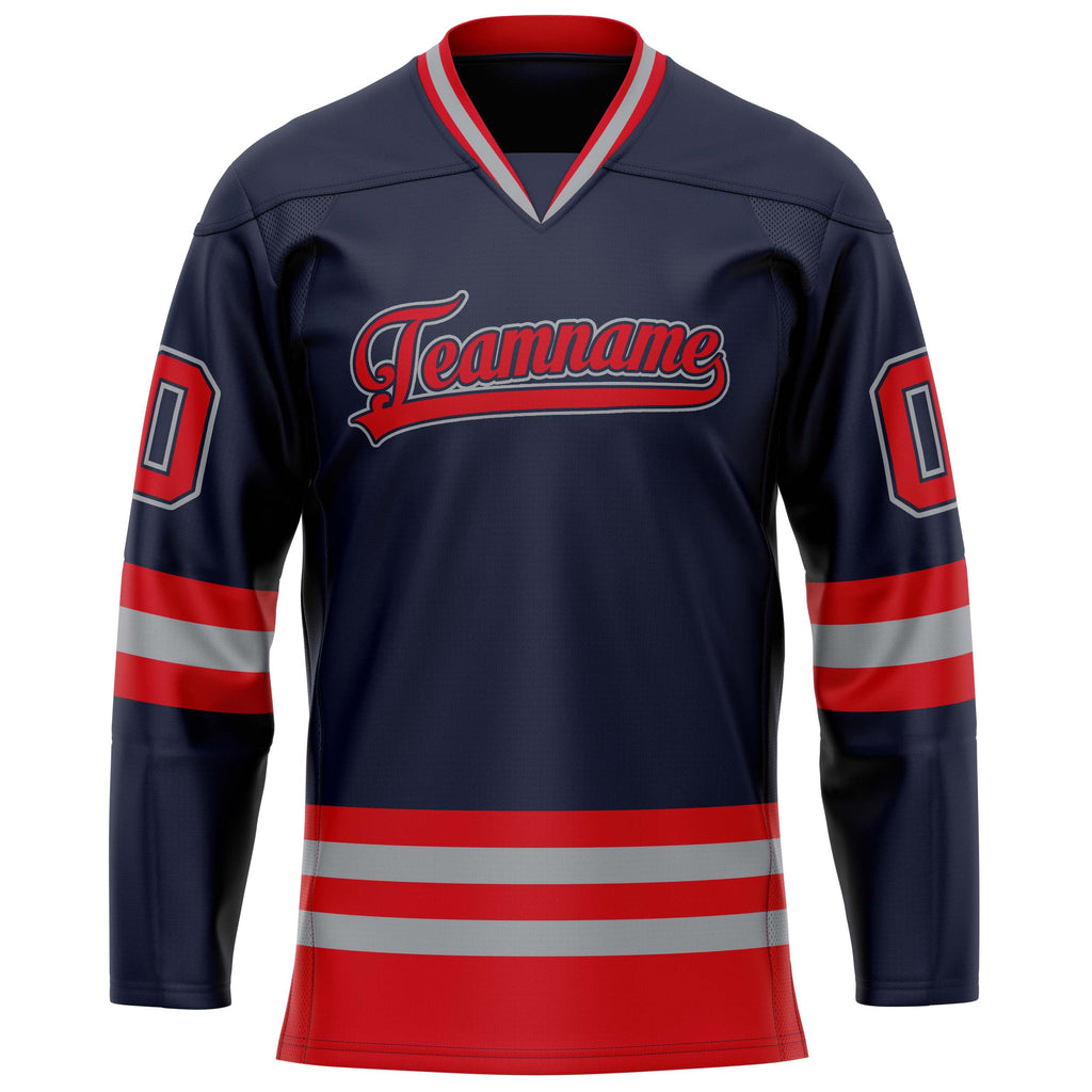 Custom Navy Red Solid Colour Hockey Jersey