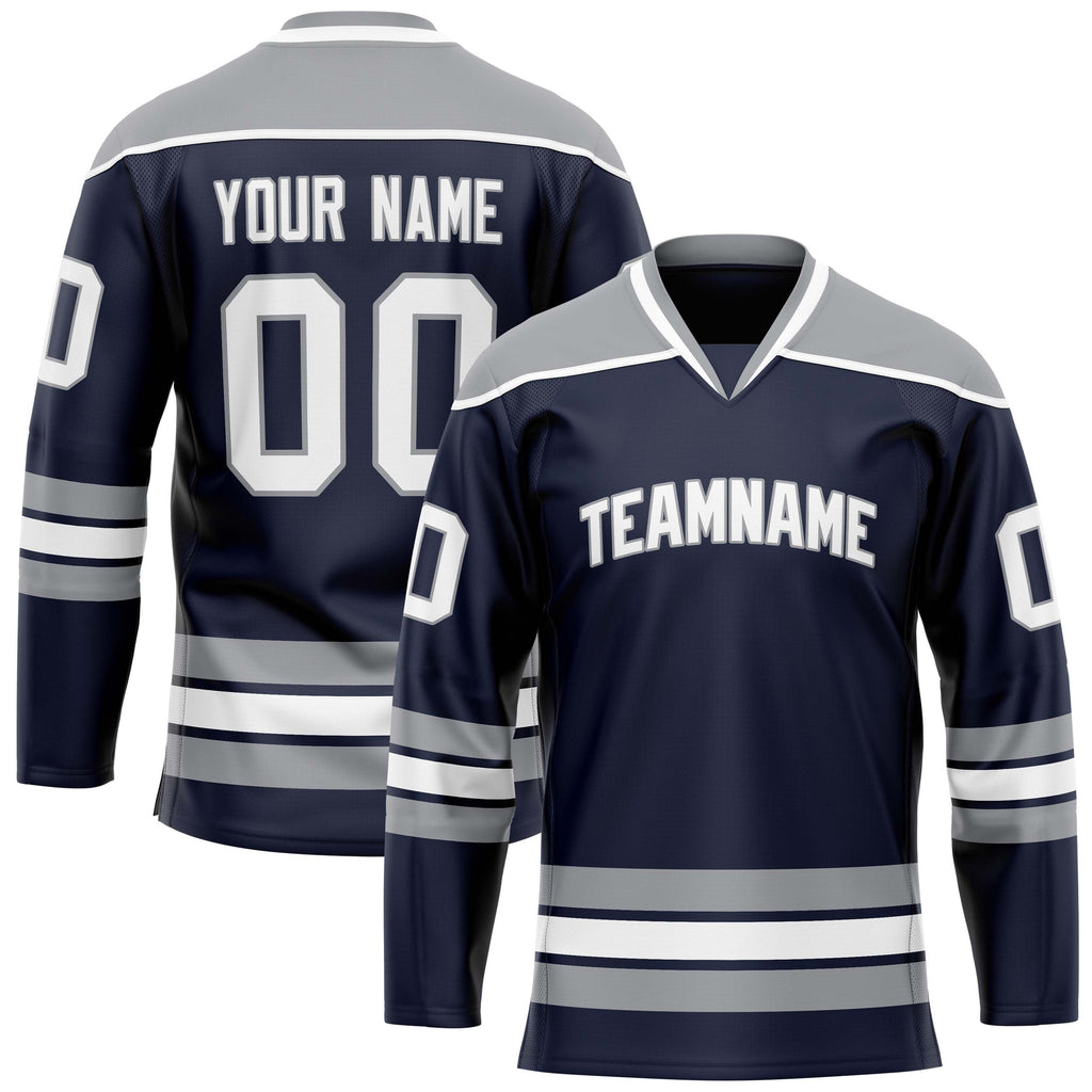 Custom Navy Gray Solid Colour Hockey Jersey