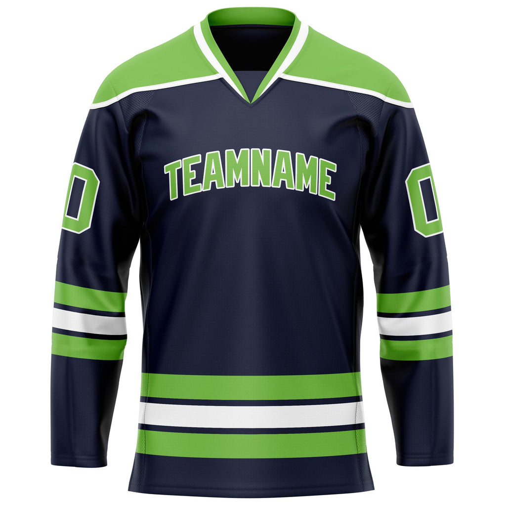 Custom Navy Neon Green Solid Colour Hockey Jersey