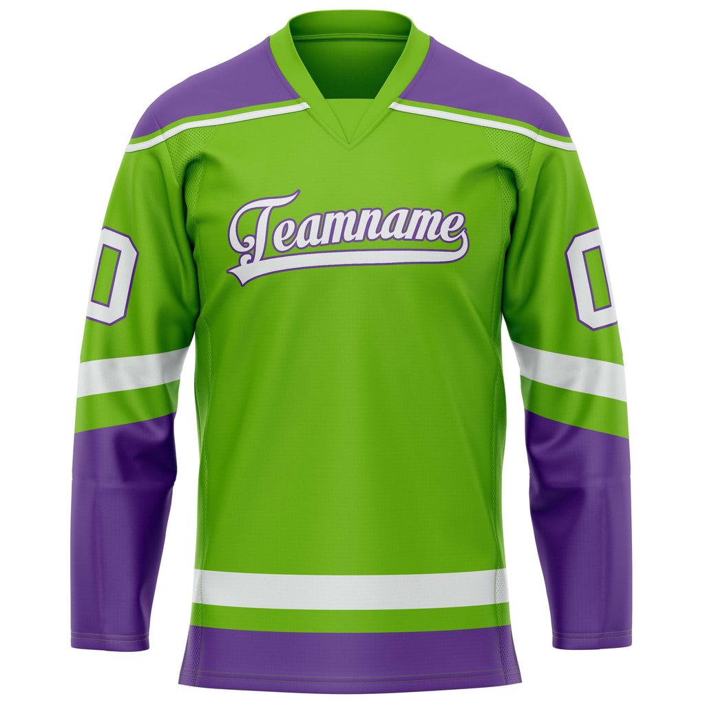 Custom Neon Green Purple Solid Colour Hockey Jersey