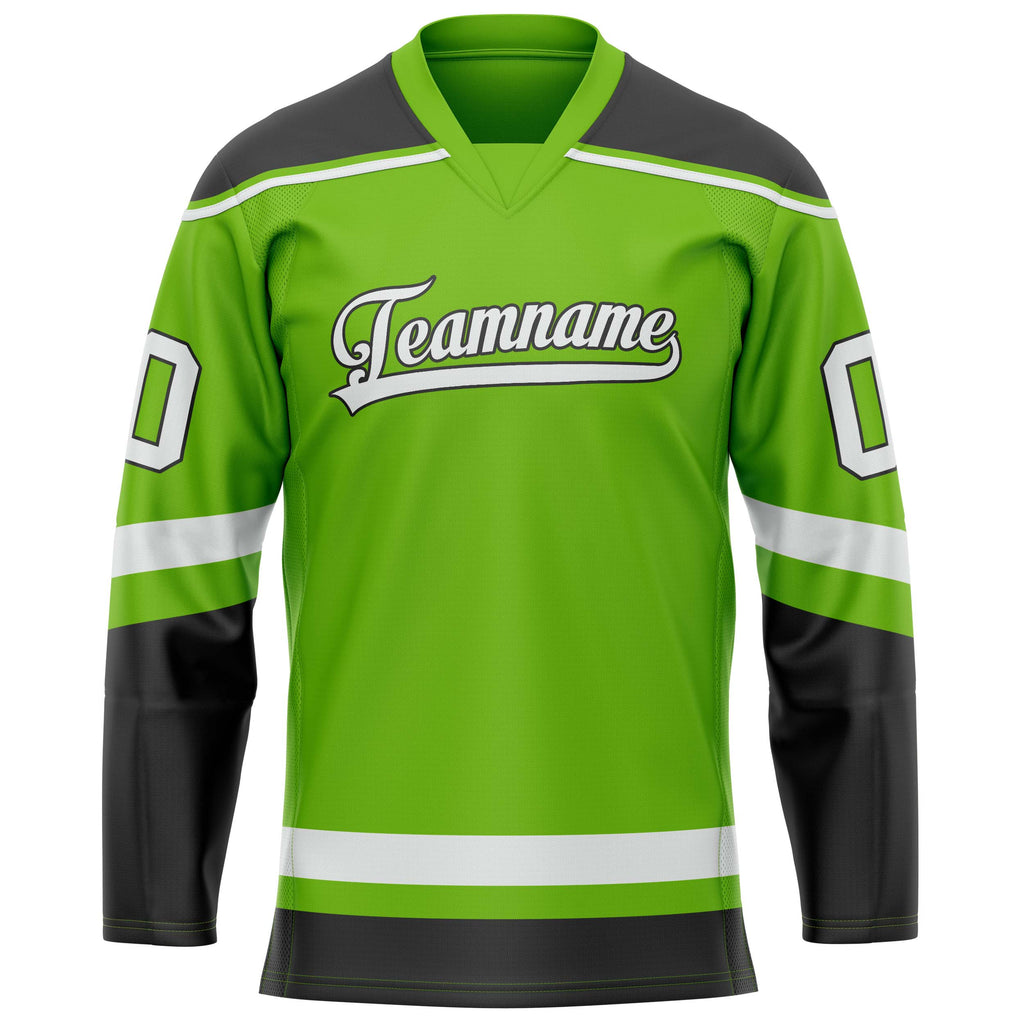Custom Neon Green Black Solid Colour Hockey Jersey
