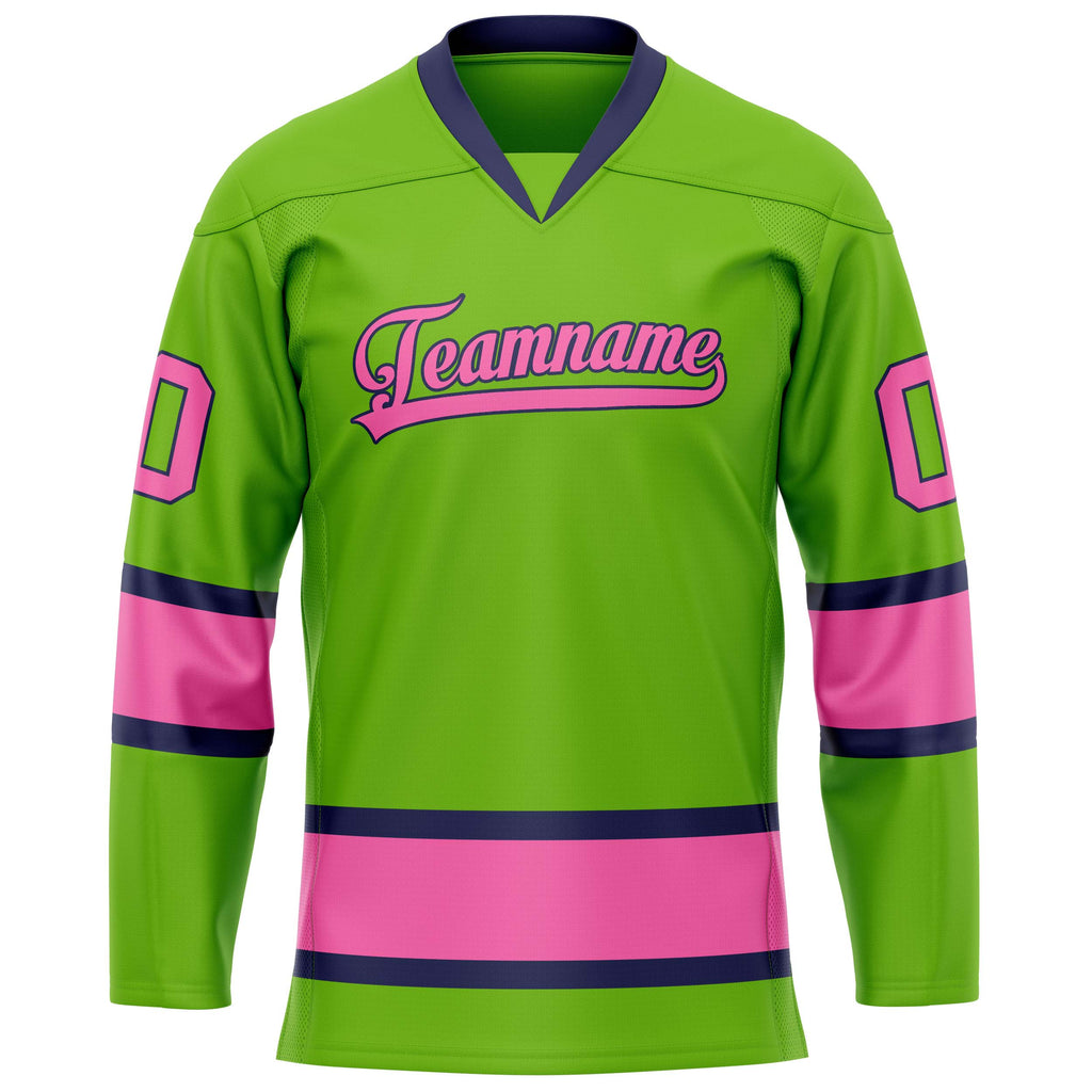 Custom Neon Green Pink Solid Colour Hockey Jersey