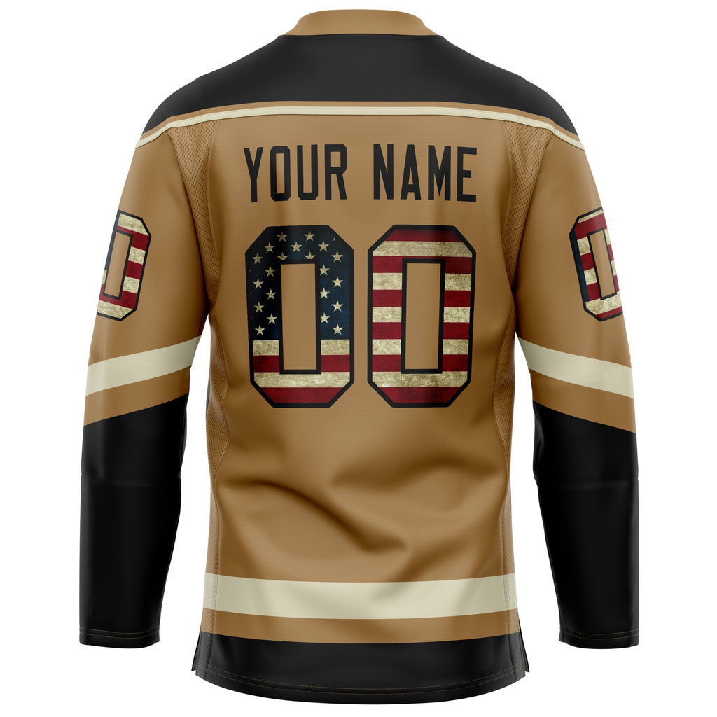 Custom Old Gold Black Solid Colour Hockey Jersey