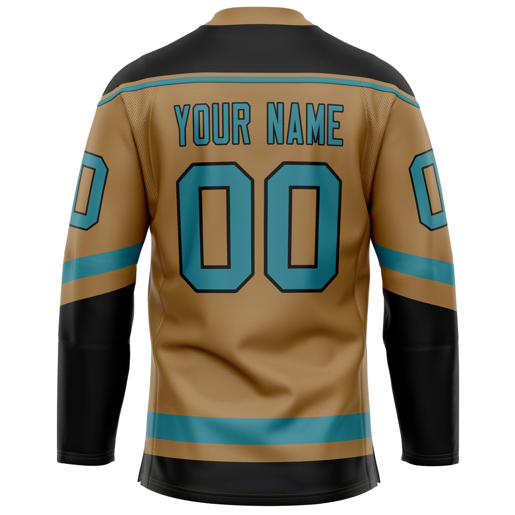 Custom Old Gold Teal Solid Colour Hockey Jersey
