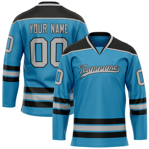 Custom Panther Blue Gray Solid Colour Hockey Jersey