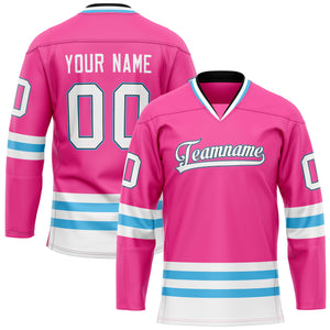 Custom Pink Light Blue Solid Colour Hockey Jersey