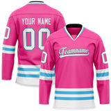 Custom Pink Light Blue Solid Colour Hockey Jersey