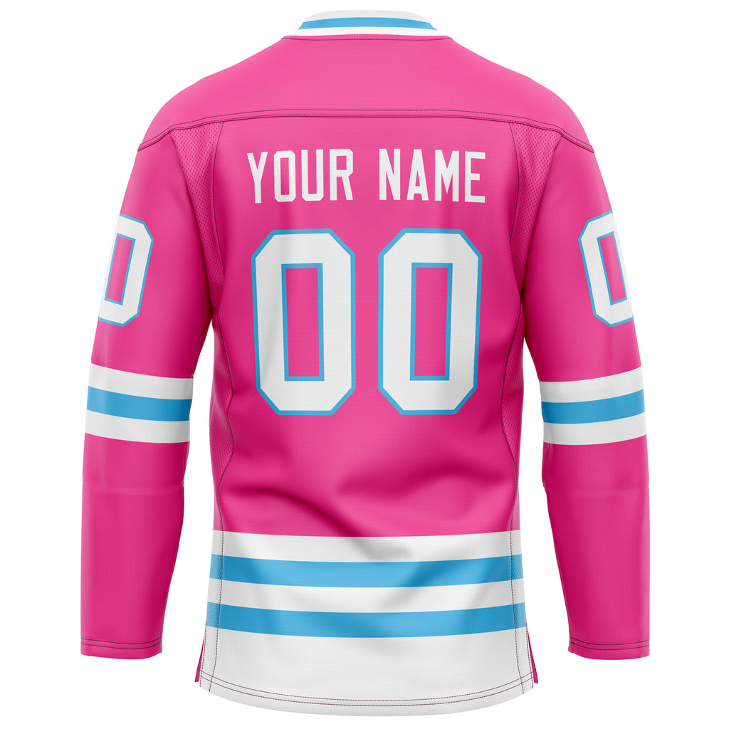 Custom Pink Light Blue Solid Colour Hockey Jersey
