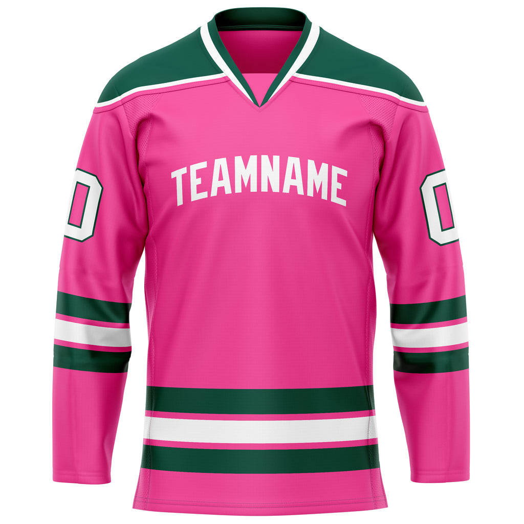 Custom Pink Kelly Green Solid Colour Hockey Jersey