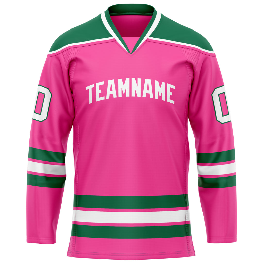 Custom Pink Kelly Green Solid Colour Hockey Jersey