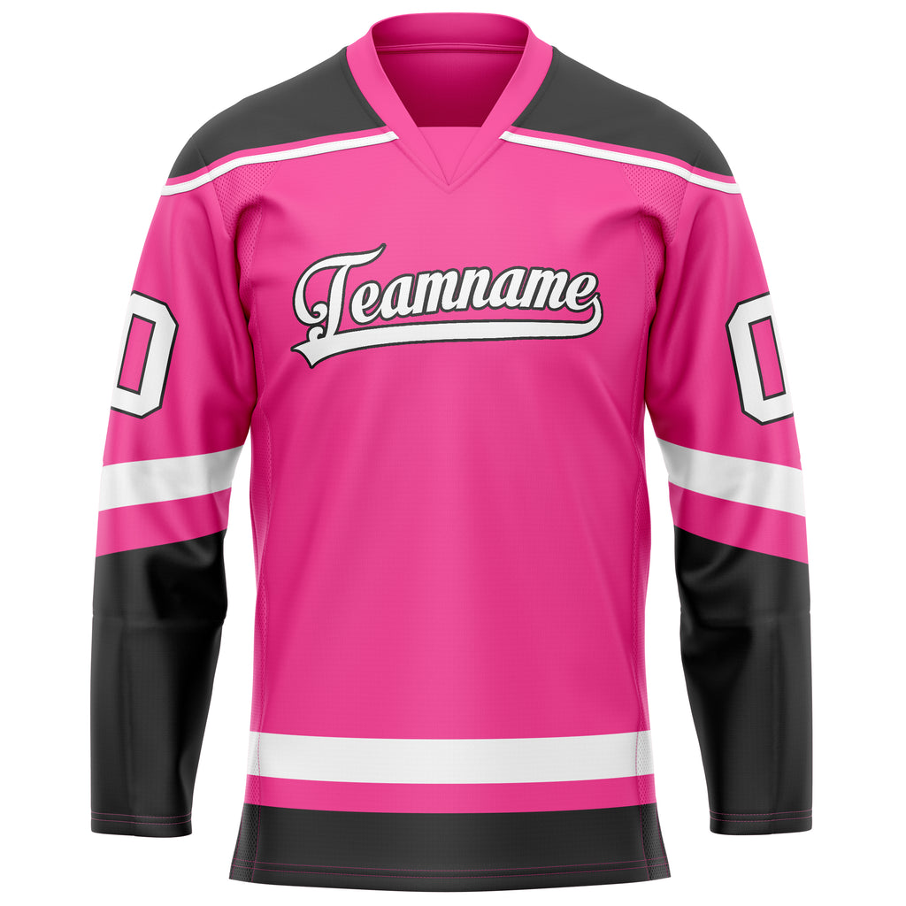 Custom Pink Black Solid Colour Hockey Jersey
