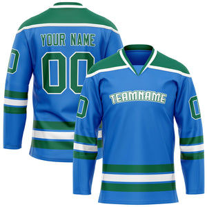 Custom Powder Blue Kelly Green Solid Colour Hockey Jersey