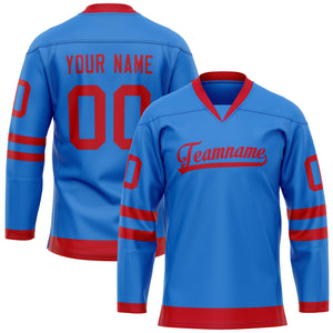 Custom Powder Blue Red Solid Colour Hockey Jersey