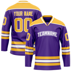 Custom Purple Gold Solid Colour Hockey Jersey