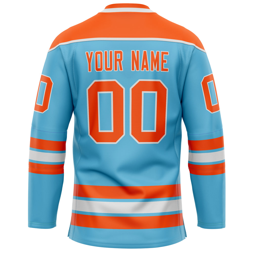 Custom Sky Blue Orange Solid Colour Hockey Jersey