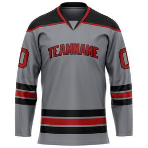Custom Steel Gray Crimson Solid Colour Hockey Jersey