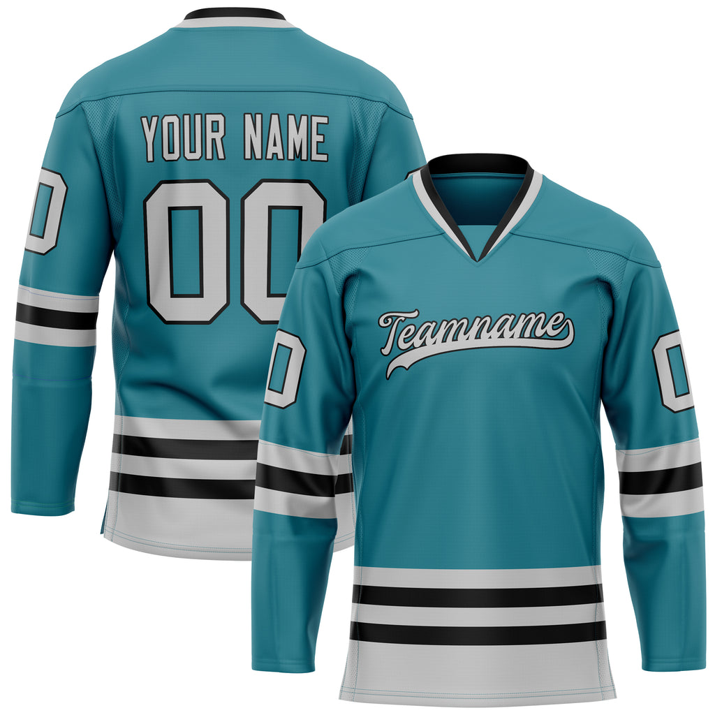 Custom Teal Gray Solid Colour Hockey Jersey