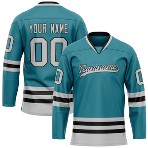 Custom Teal Gray Solid Colour Hockey Jersey