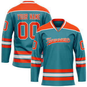 Custom Teal Orange Solid Colour Hockey Jersey