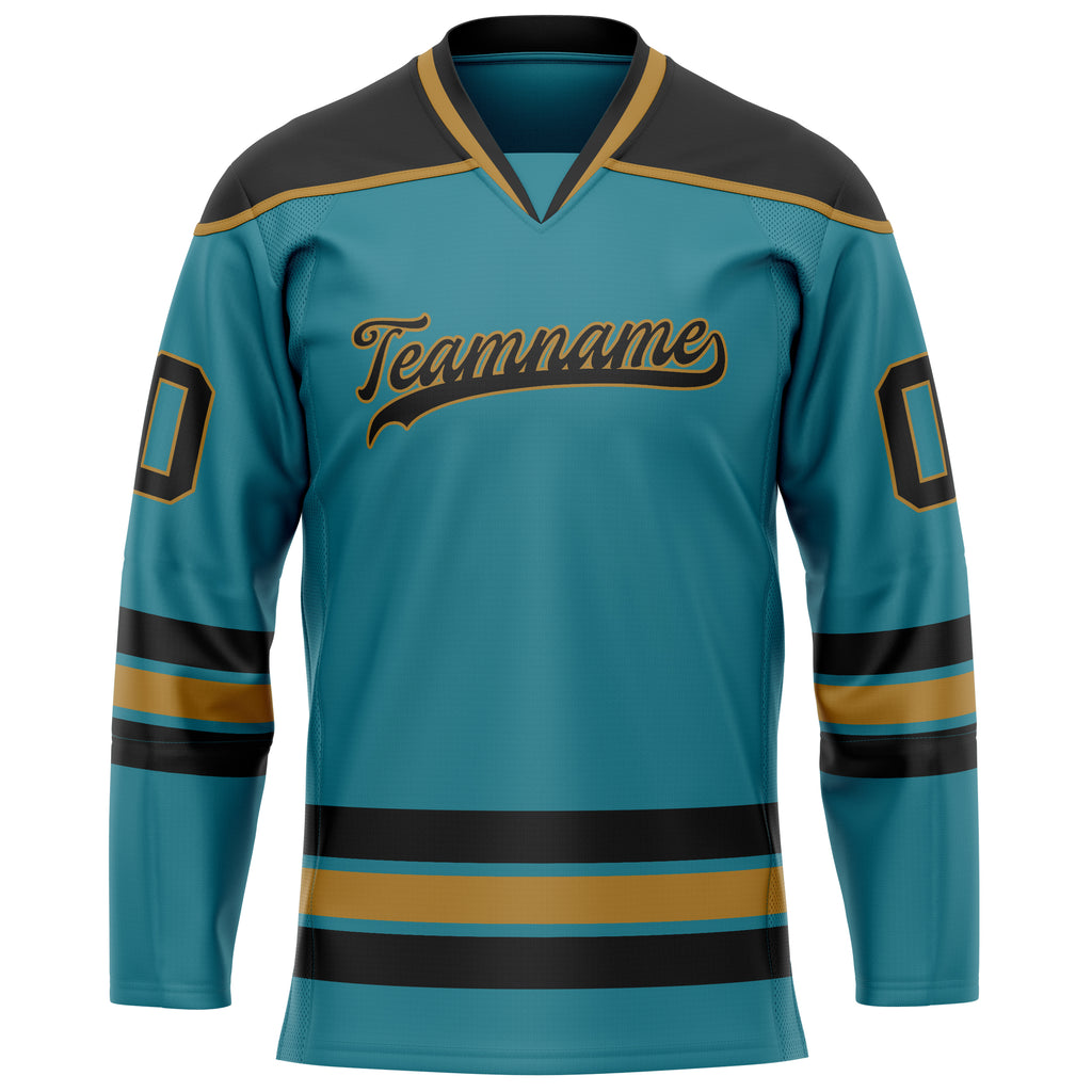Custom Teal Old Gold Solid Colour Hockey Jersey