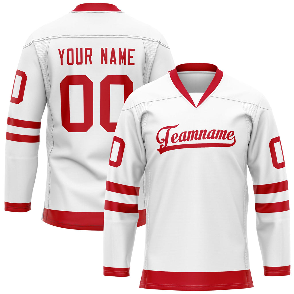 Custom White Red Solid Colour Hockey Jersey