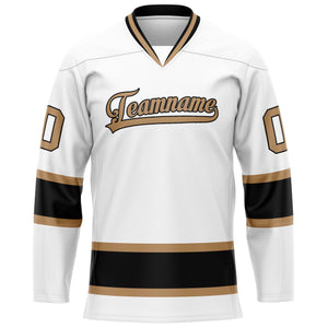 Custom White Old Gold Solid Colour Hockey Jersey