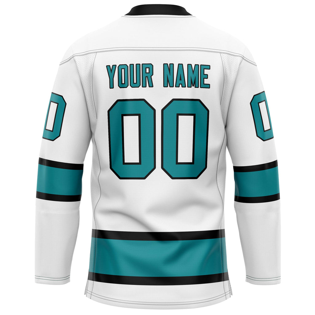Custom White Teal Solid Colour Hockey Jersey