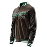 Custom Brown Kelly-Green Solid Color Varsity Letterman Jacket
