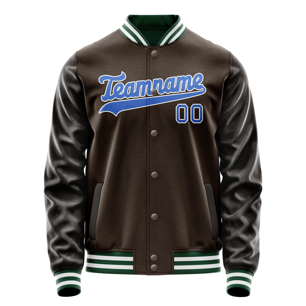 Custom Brown Teal Solid Color Varsity Letterman Jacket