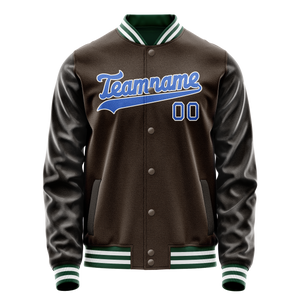 Custom Brown Teal Solid Color Varsity Letterman Jacket