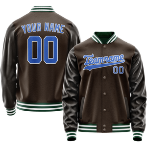 Custom Brown Teal Solid Color Varsity Letterman Jacket
