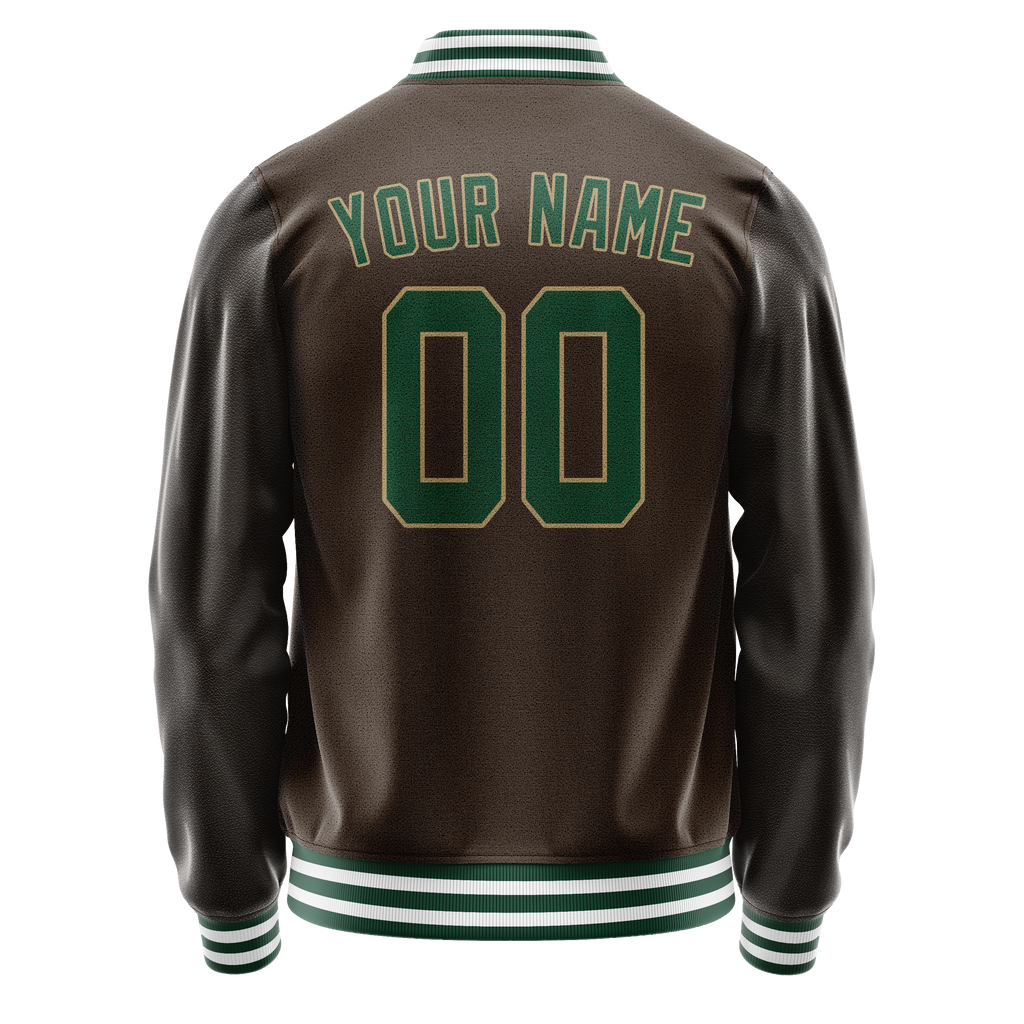 Custom Brown Kelly-Green Solid Color Varsity Letterman Jacket