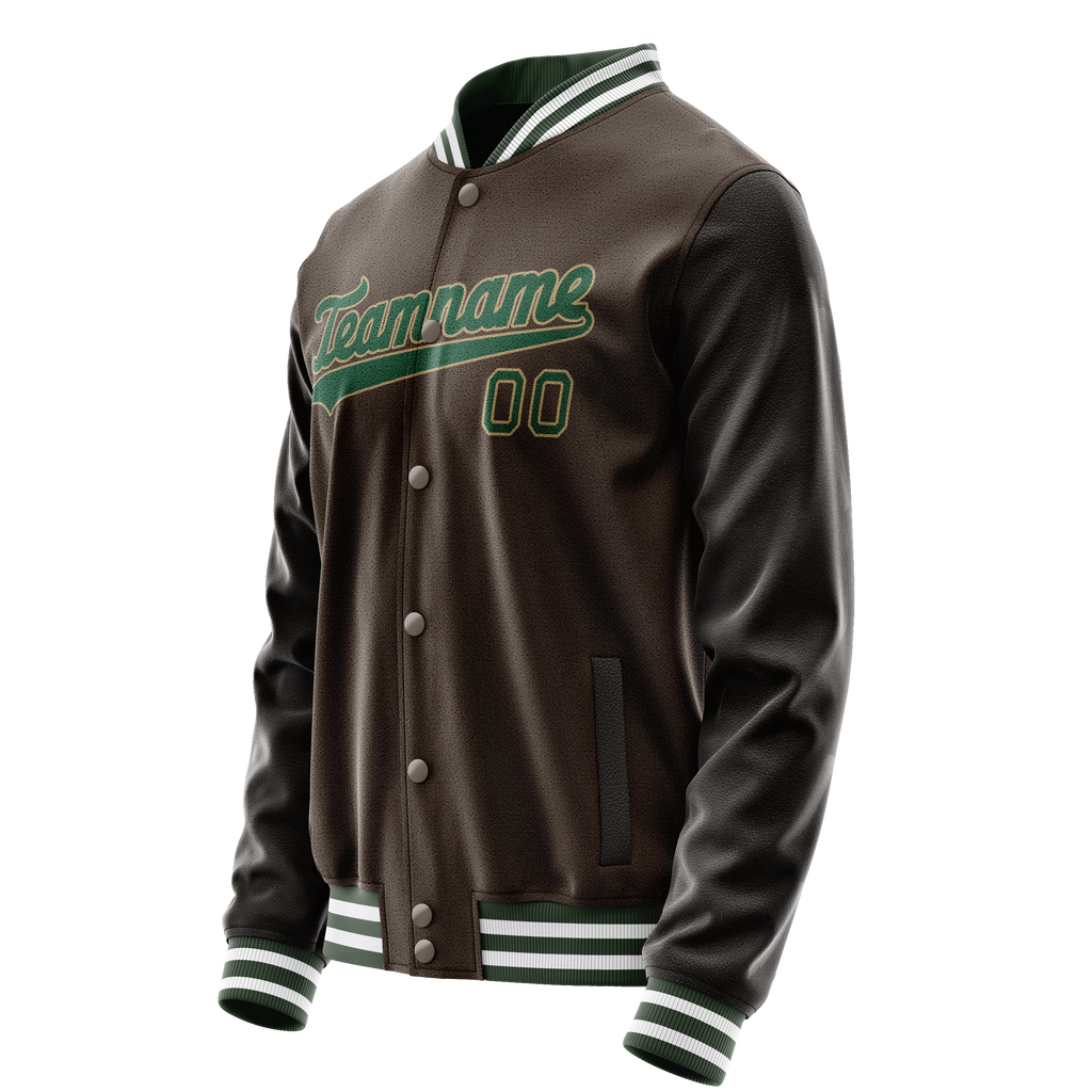 Custom Brown Kelly-Green Solid Color Varsity Letterman Jacket