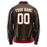 Custom Brown White Solid Color Varsity Letterman Jacket