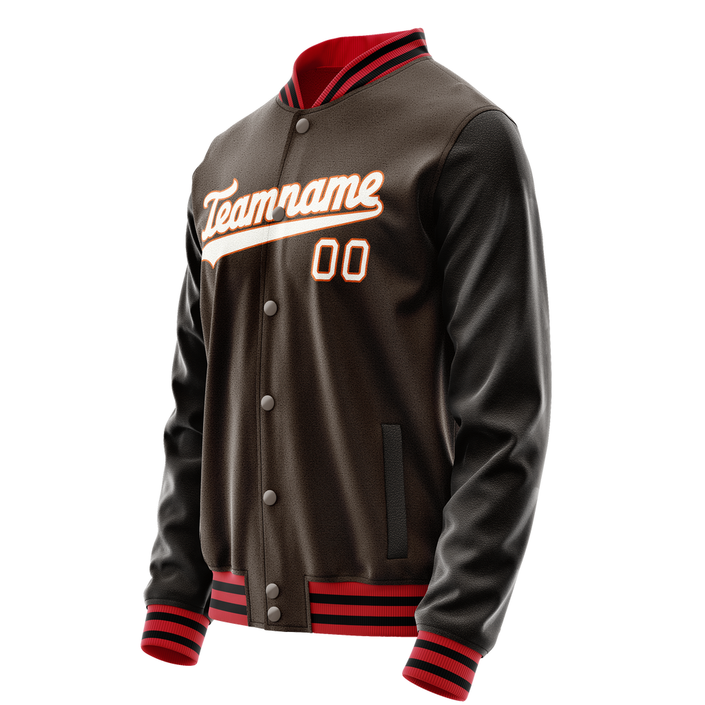 Custom Brown White Solid Color Varsity Letterman Jacket