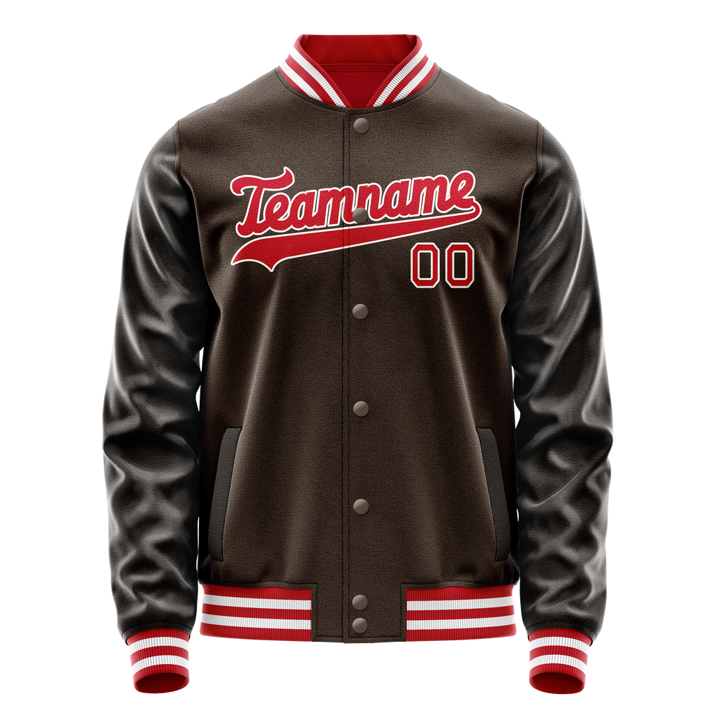 Custom Brown Orange Solid Color Varsity Letterman Jacket