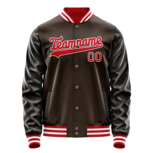 Custom Brown Orange Solid Color Varsity Letterman Jacket
