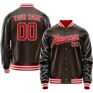 Custom Brown Orange Solid Color Varsity Letterman Jacket