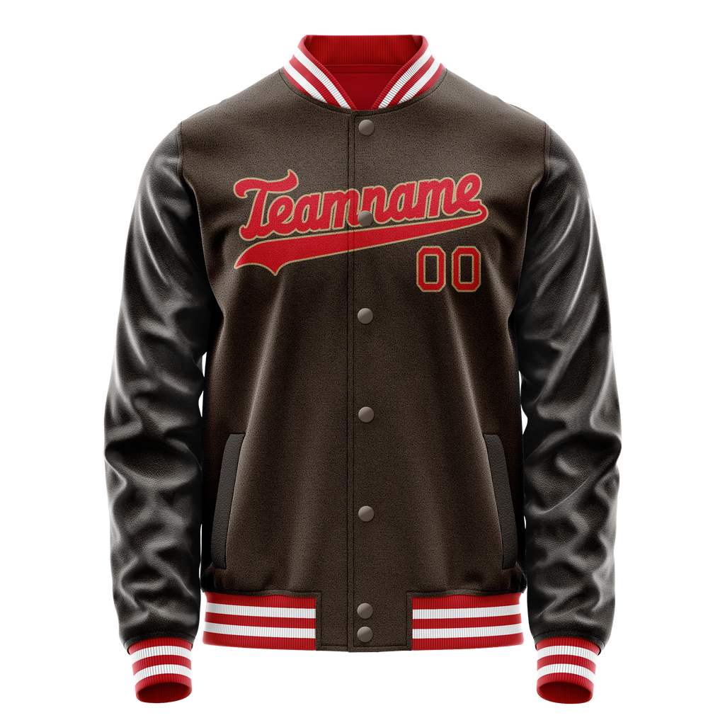 Custom Brown Red Solid Color Varsity Letterman Jacket