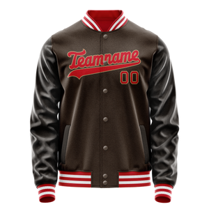 Custom Brown Red Solid Color Varsity Letterman Jacket