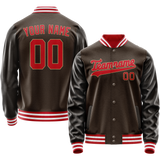 Custom Brown Red Solid Color Varsity Letterman Jacket